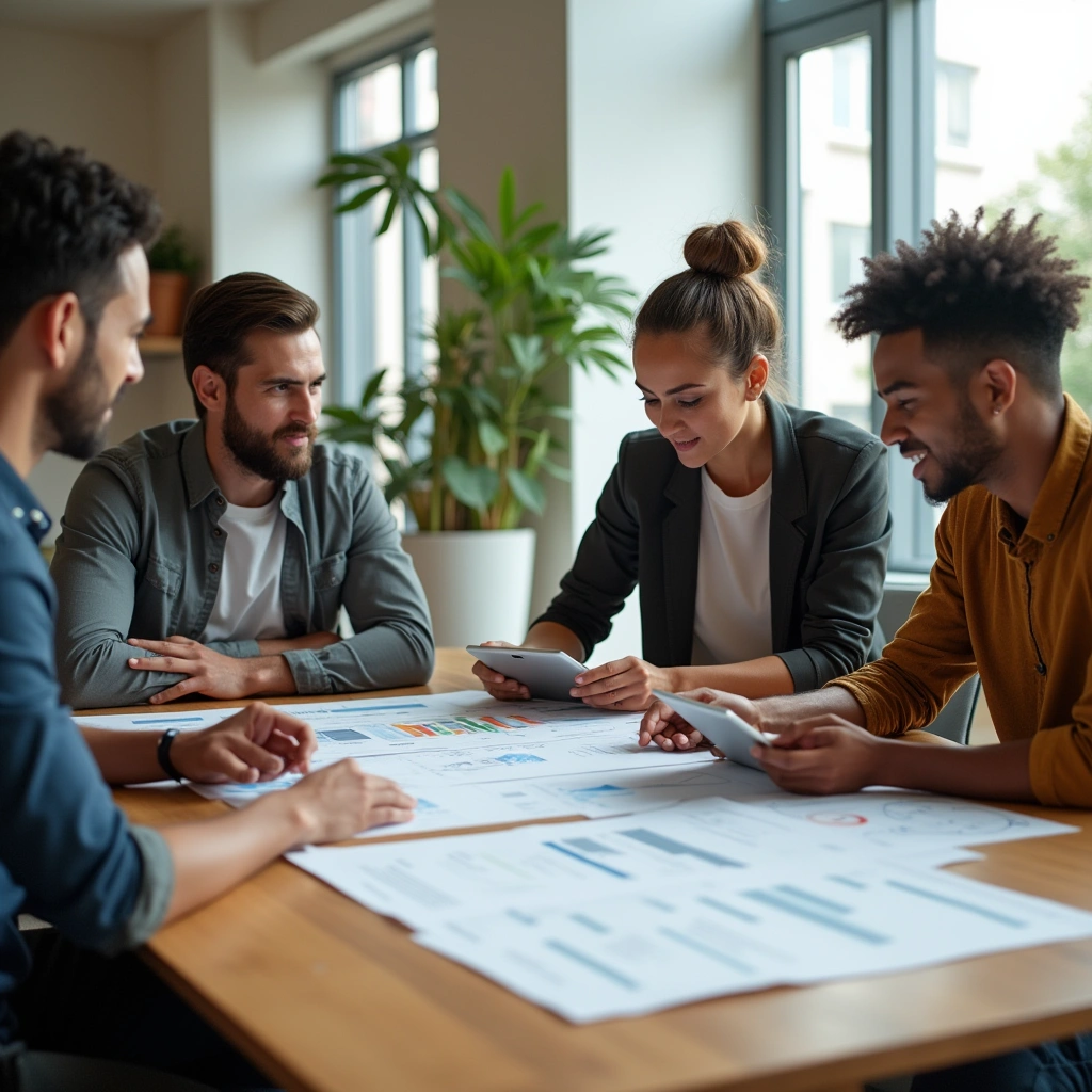 Quatre professionnels autour d'une table de réunion
