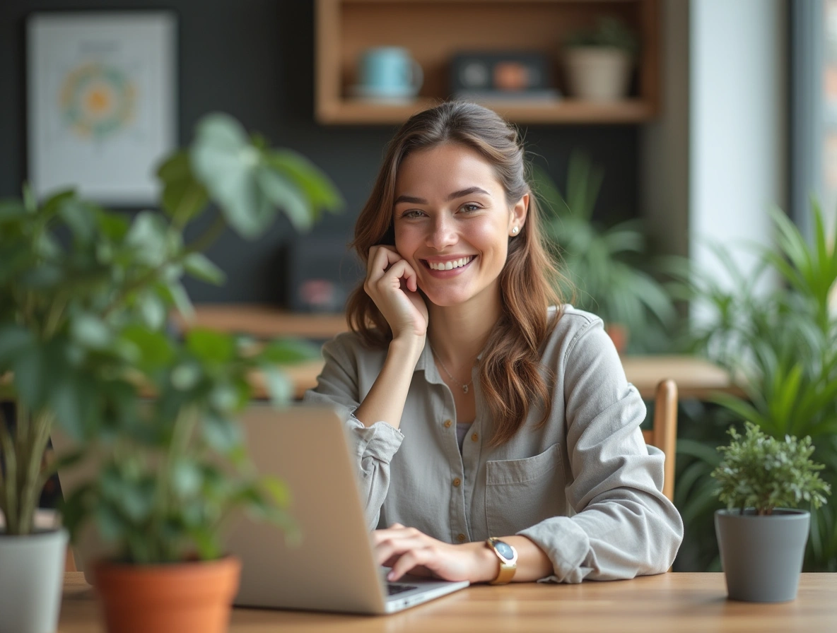 Smiling woman at her desk